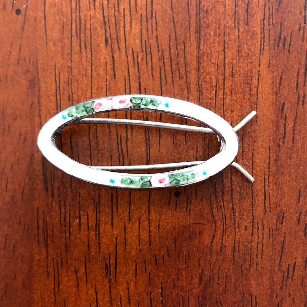 1930’s Antique Guilloche Enamel Hair Clip Sterling Silver